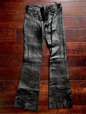 Vintage Y2K Genuine Leather Lace-Up Flared Moto Pants XS/S